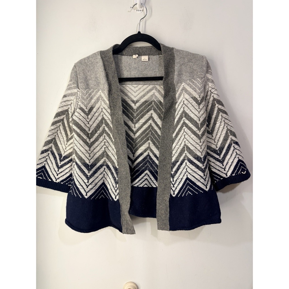 MOTH Anthropologie Gray Chevron Open Cardigan Wool Blend Short Sleeve Size S